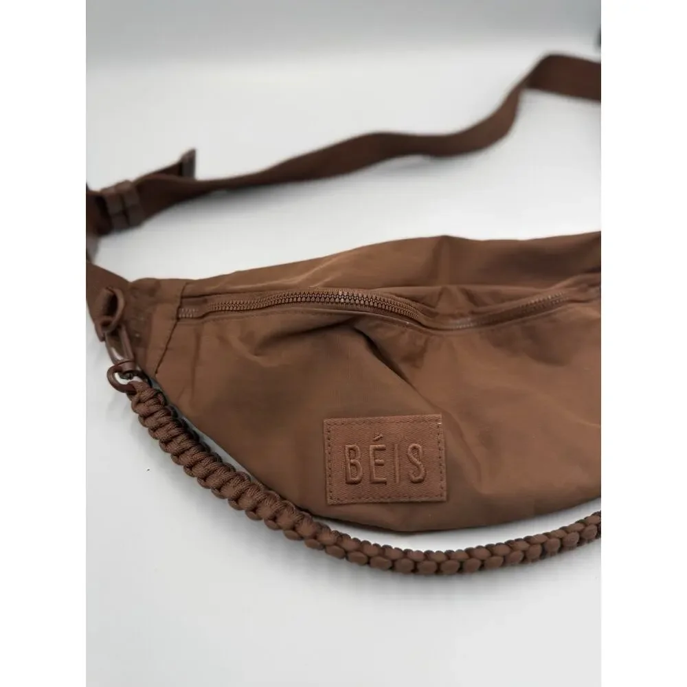 BÉIS Brown Nylon Sport Pack Belt Bag Crossbody Fanny Pack with Braided Rope